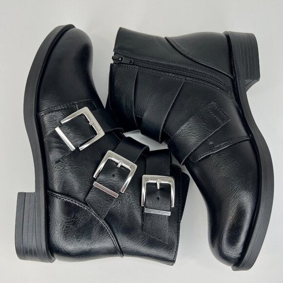 Time and Tru Black Womens Faux Leather Zipper Low Ankle Strap Size 7 Boot - Picture 7 of 9